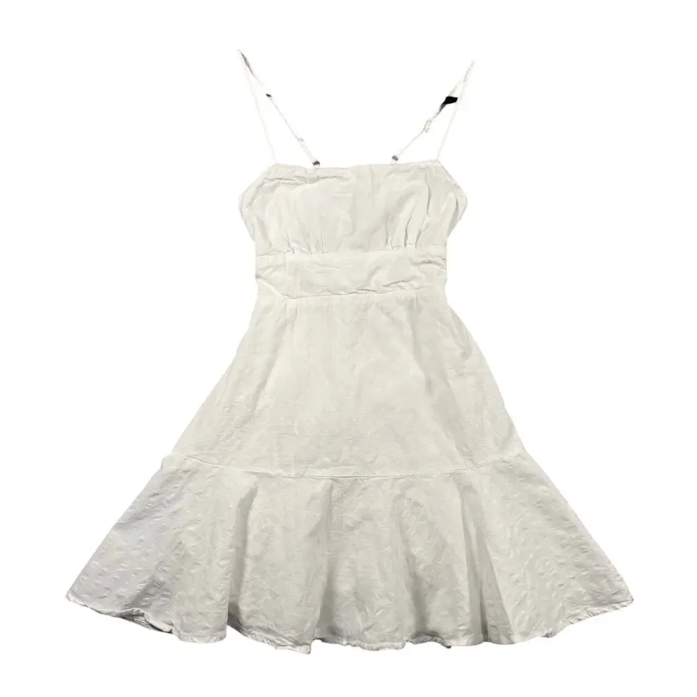 Lulus Days of Dreaming White Cotton Tie Back Mini Dress Bridal Sundress - XS